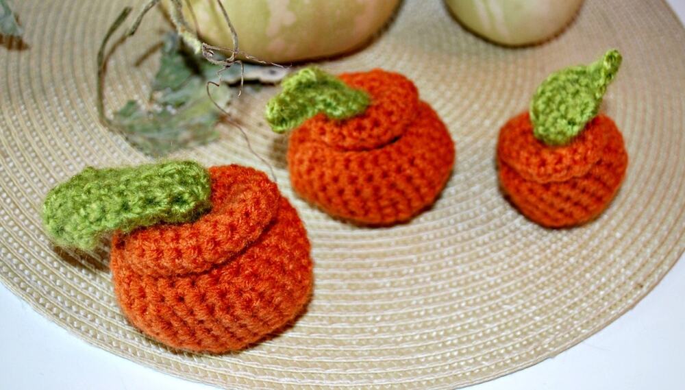 Set of 3 Pumpkin-Shaped Containers, Crochet Fall Home Decor, Cottagecore Gift
